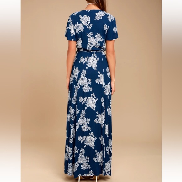 Lulus Heart of Marigold Navy Blue Floral Print Wrap Maxi Dress - Picture 3 of 16
